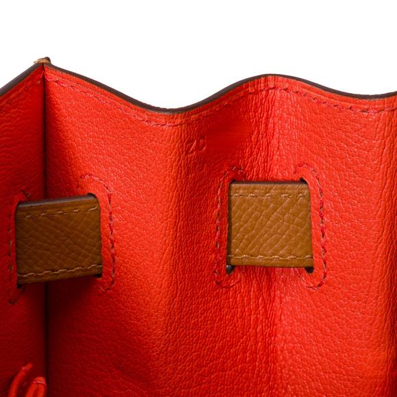 HERMES Kelly 32 sellier handbag strap [HSO] in Camel & Orange Epsom leather, GHW - Picture 8 of 12